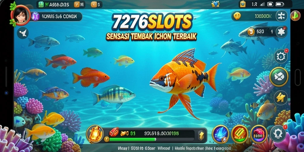 Screenshot gameplay 7276SLOTS menampilkan aksi menembak ikan yang mendebarkan.