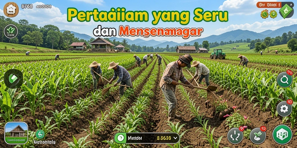 Screenshot utama gameplay 8768 menampilkan aktivitas bertani yang menarik.