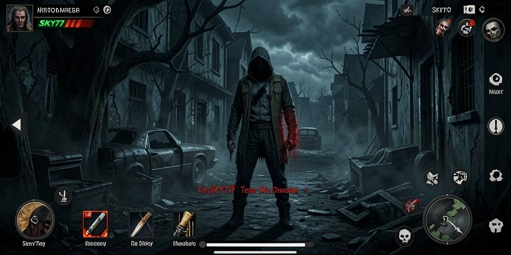 Screenshot menampilkan gameplay mencekam di <strong>SKY77</strong> dengan suasana menakutkan.