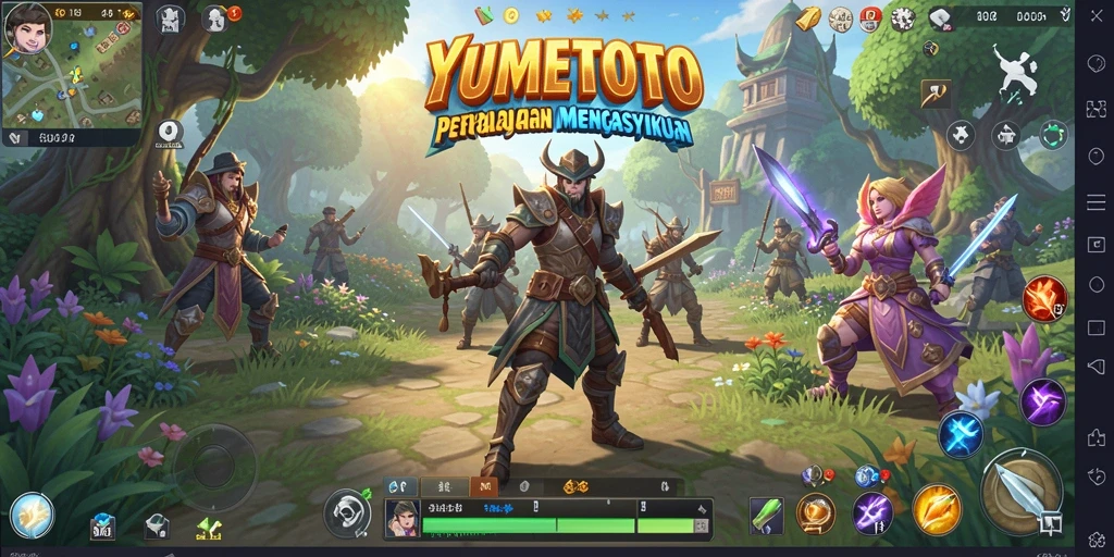 Layar gameplay YUMETOTO yang menunjukkan aksi RPG yang mendebarkan.